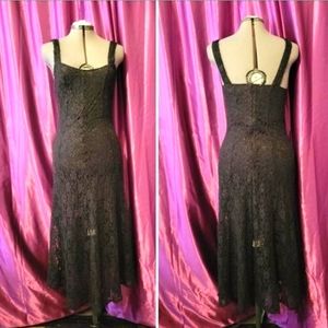 Beautiful Vintage Grunge Goth  long black slightly stretchy lined dress!